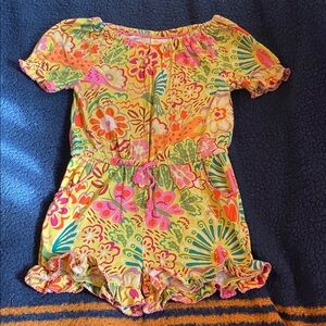 Boden girls' yellow floral and animal print romper